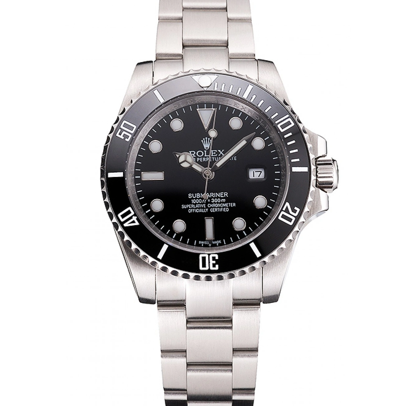 MiroTime 1014 Swiss Rolex Submariner Small Date Black Dial And Bezel Stainless Steel Case And Bracelet